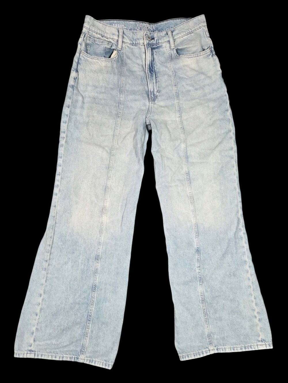Arizona Jeans Size 13 Hi Rise Baggy Wide Leg Streetwear Pants Juniors Blue Denim